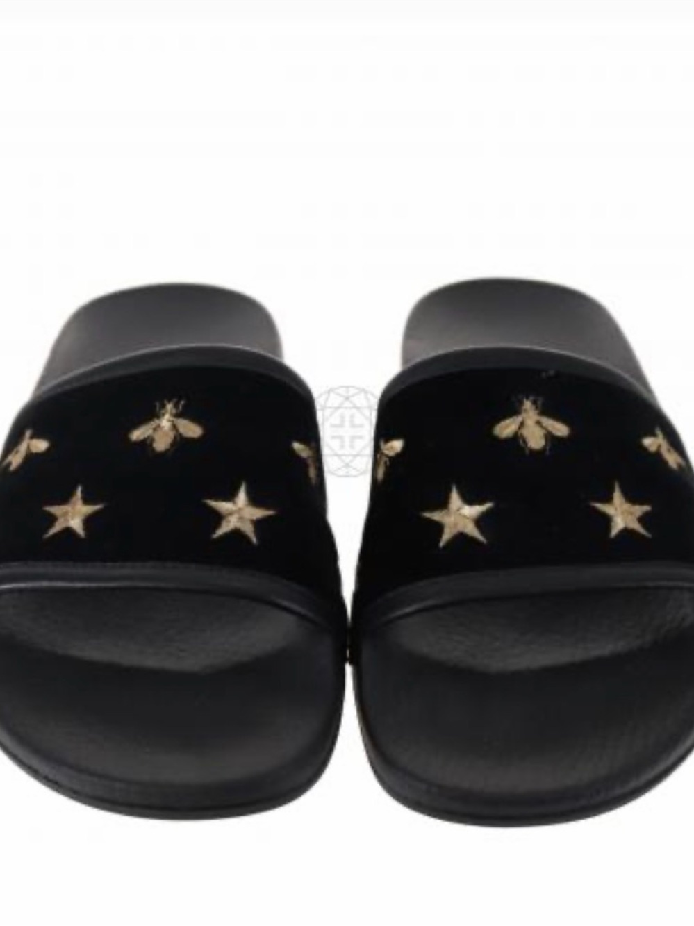 Gucci Velvet Black Slides with Gold Bee and Star Embroidery